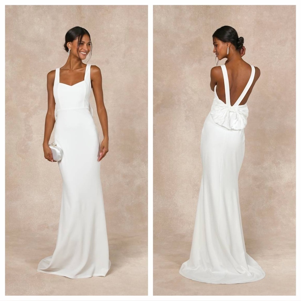 Lulus Romantic Glow White Backless Pearl Bow Maxi Dress
